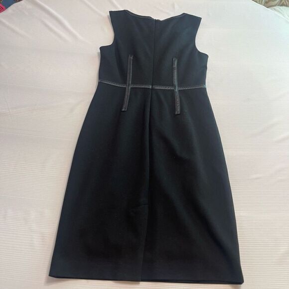 Trina Turk Black Sheath Stretch Lined Dress W/Leather Trim Sleeveless Size 2 - Picture 6 of 8